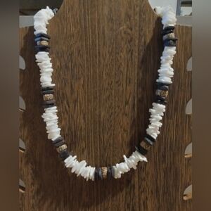 White and Black Stone And Cork Necklace